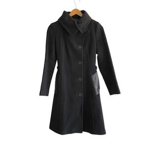 MACKAGE Wool Asymmetrical Button Front Winter Coat Black XS